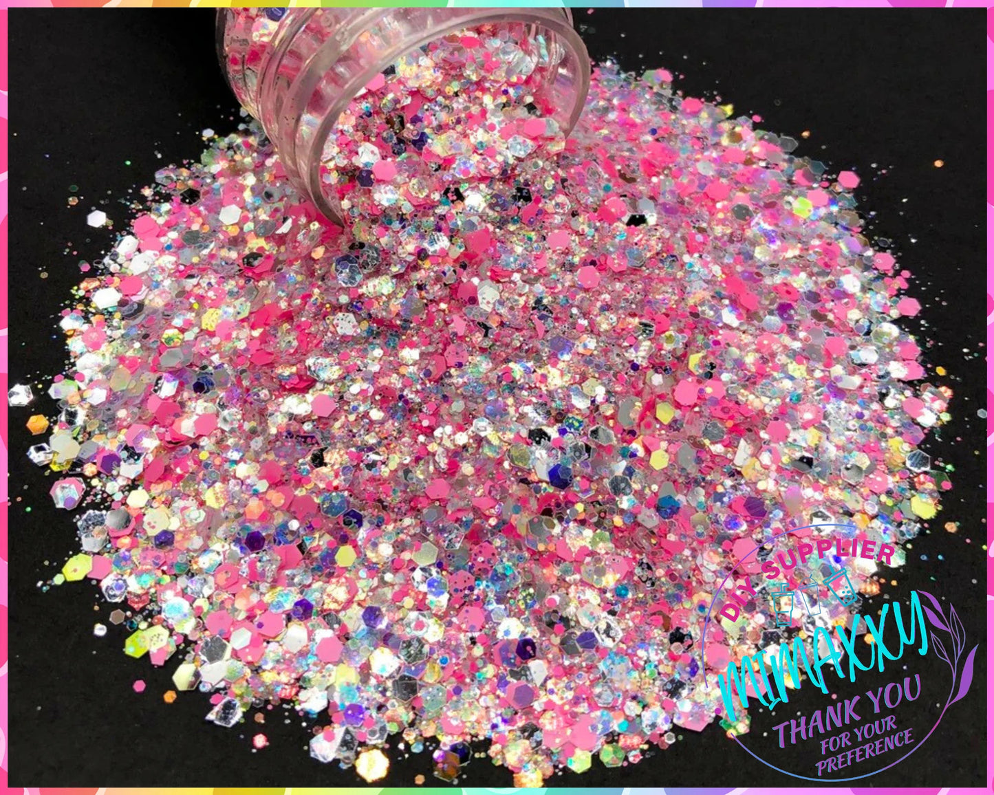 PINK MIRROR , Chunky Glitter Mix, nail art, Cosmetic Glitter,Nail Art, Resin art,Snow Globe Tumbler,Craft, iridescent, 80, Mirror 006