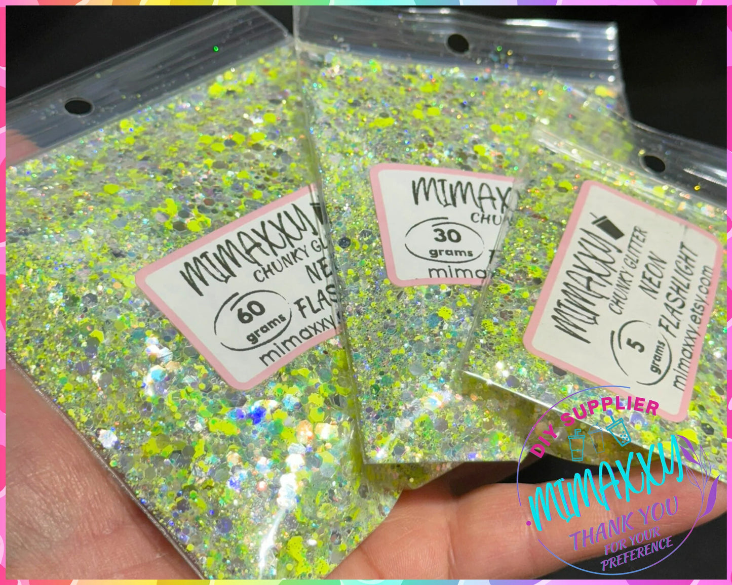 NEON FLASHLIGHT , Chunky Glitter Mix, nail art, Cosmetic Glitter,Nail Art, Resin art,Snow Globe Tumbler,Craft, iridescent, 80, Mirror 004