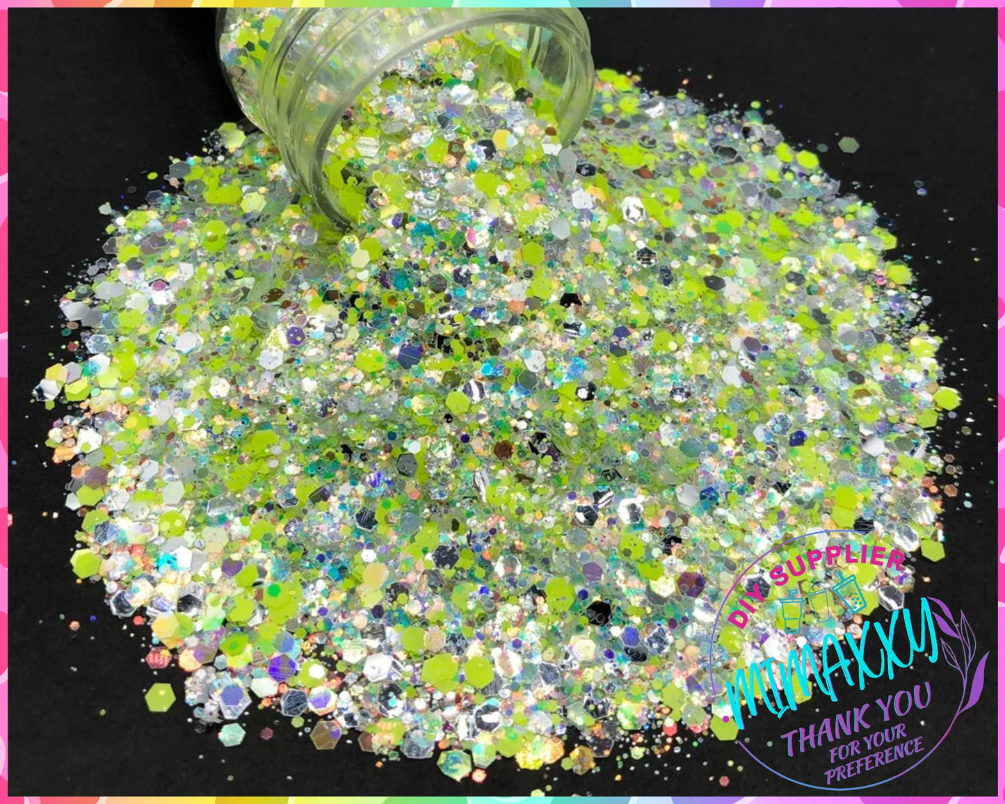 NEON FLASHLIGHT , Chunky Glitter Mix, nail art, Cosmetic Glitter,Nail Art, Resin art,Snow Globe Tumbler,Craft, iridescent, 80, Mirror 004