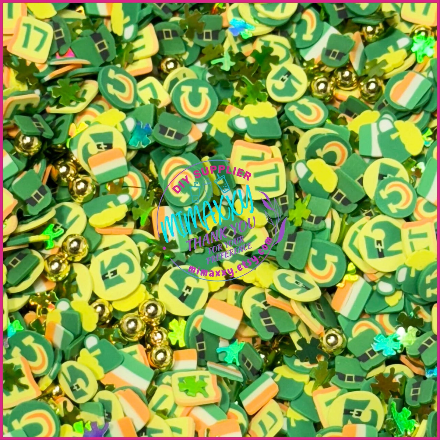 Exclusive 5mm Irish Fun Mix Rainbow Shamrock St Patty's Day, shamrock, pot gold, leprechaun, limerick, bagpipe, luck, good luck, CLOVER 015