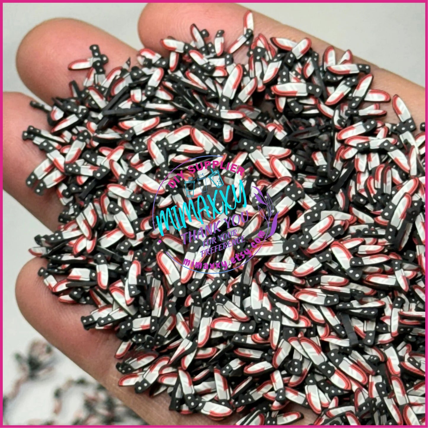 5mm Knife with Blood, Sprinkle, Slime Polymer Clay Slices, Fake Bake Nail, Craft Ships, mix, death, HALLOWEEN 077