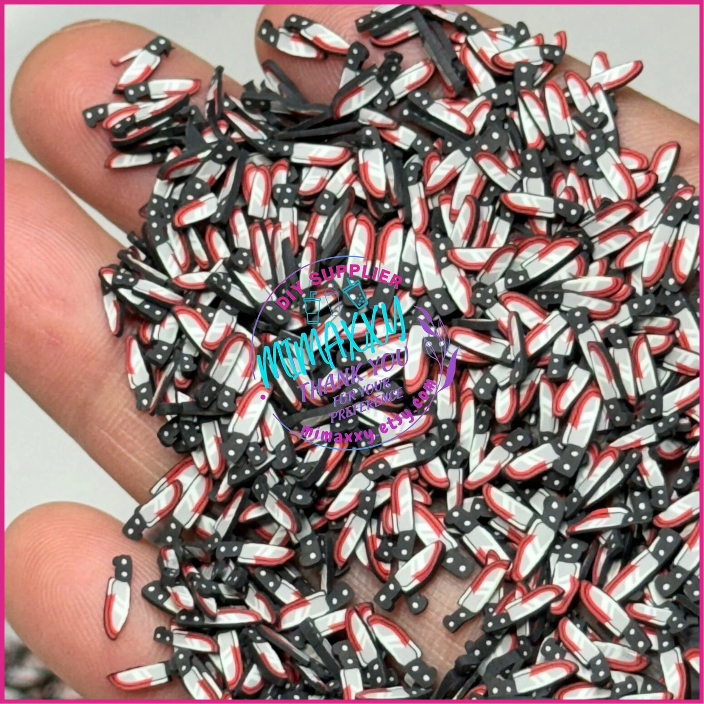 5mm Knife with Blood, Sprinkle, Slime Polymer Clay Slices, Fake Bake Nail, Craft Ships, mix, death, HALLOWEEN 077