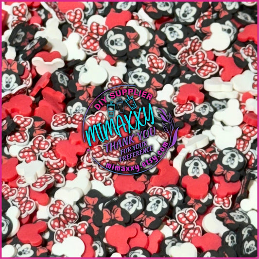 5mm Mix Mouse Girl, Mouse Face, Ears Red Black Sprinkle Slime, Polymer Clay Slice Slices Fake Bake Nail Art Faux Craft , MOUSE ITEMS 008