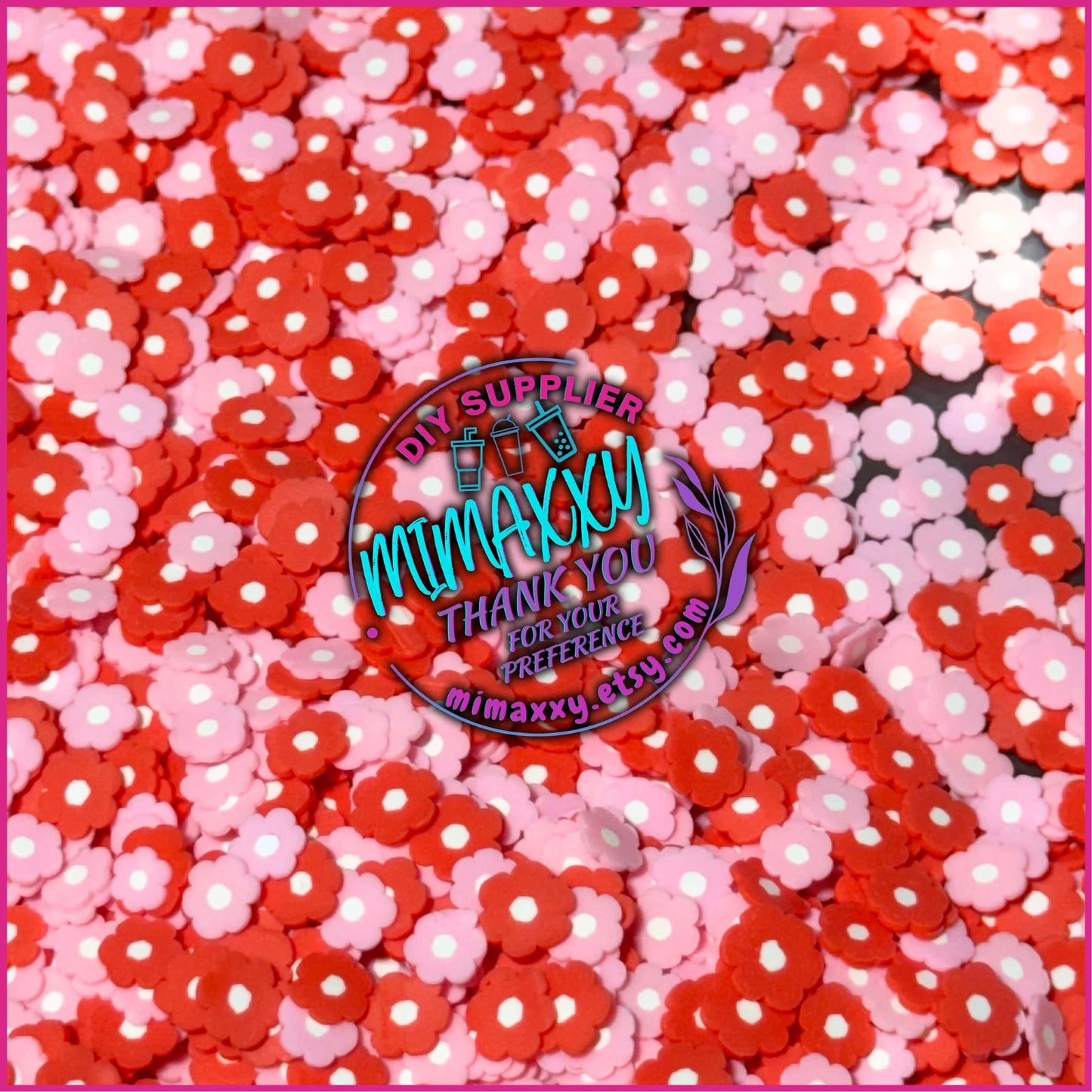 5mm Pink and Red Flowers/ Sprinkle, Slime, Polymer Clay Slices, Fake, Bake, Nail Art, Faux Craft Ships, FLOWERS, A-035