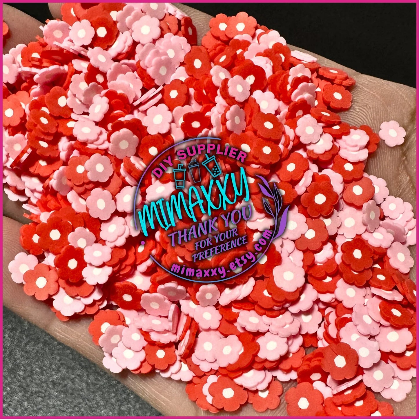 5mm Pink and Red Flowers/ Sprinkle, Slime, Polymer Clay Slices, Fake, Bake, Nail Art, Faux Craft Ships, FLOWERS, A-035