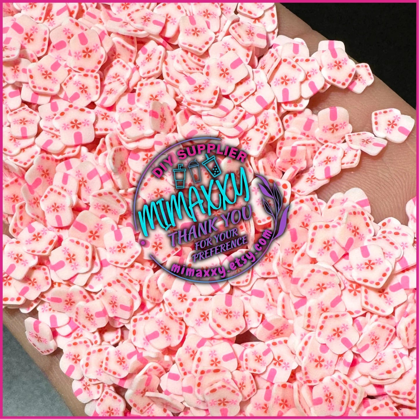 5mm PINK GINGERBREAD HOUSE , Sprinkle, Slime, Polymer Clay Slices, Fake Bake Nail, Craft Ships, winter, snow flake, Xmas, A-037