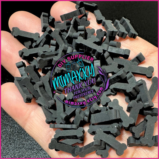 5-10mm Black BONES/ Kuwaii /Fimo/Slice Perfect for DIY/Fake Food/Slime/Snow Globe Tumblers/Deco Topping/Fake Dessert, Dog, HALLOWEEN 071