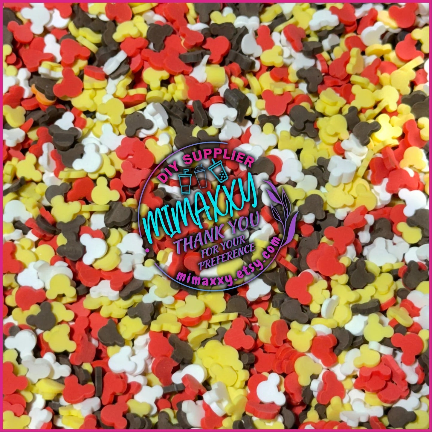 5mm Chocolate Mouse Ears Red Brown Yellow White Sprinkle Slime Polymer Clay Slice Slices Fake Bake Nail Art Faux Craft Ships, A-007