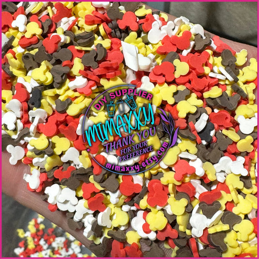 5mm Chocolate Mouse Ears Red Brown Yellow White Sprinkle Slime Polymer Clay Slice Slices Fake Bake Nail Art Faux Craft Ships, A-007