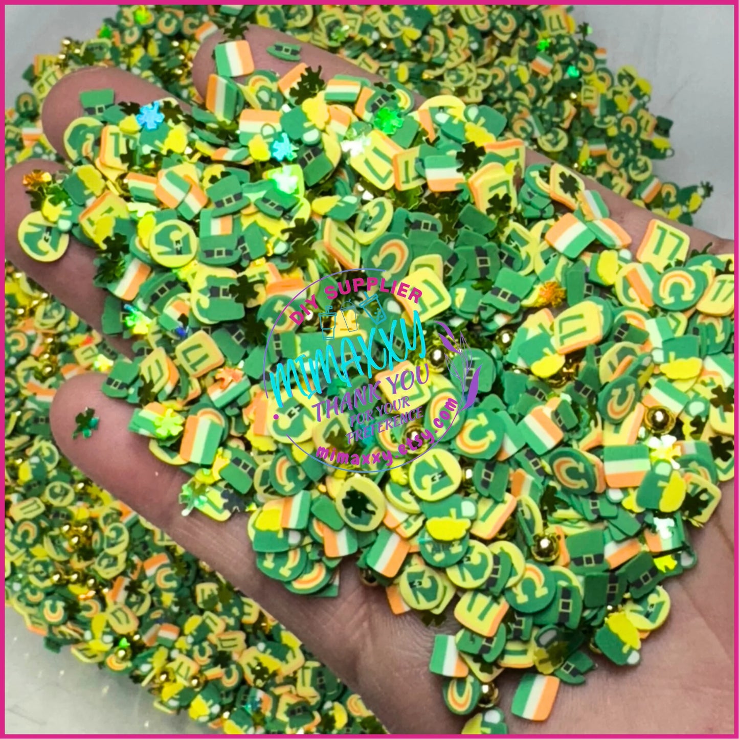 Exclusive 5mm Irish Fun Mix Rainbow Shamrock St Patty's Day, shamrock, pot gold, leprechaun, limerick, bagpipe, luck, good luck, CLOVER 015