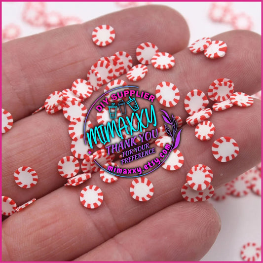 5mm Red Peppermint, Chip Polymer Clay Round Confetti Circles, Fake Sprinkles, Not Edible, crafts, snow globe tumblers, slime, MINT 013