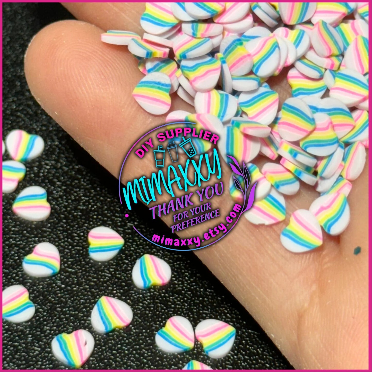 5mm Pastel Rainbow Hearts, Valentine's day Polymer Clay Slices, hearts, chocolate, , rainbow, , kisses, mail lipstick LOVE 033