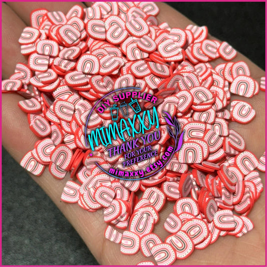 5mm Boho Rainbow Red,  Polymer Clay Slices cherries, hearts, valentine, pearls, kisses, icecream, pink, LOVE 029