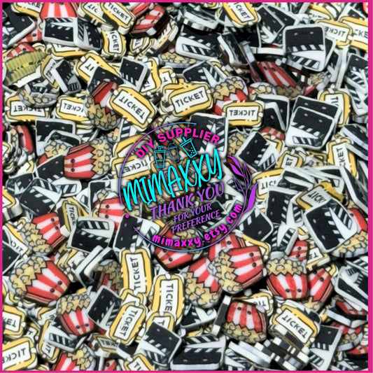 5mm. Movie Time,ticket, popcorn,director cut, Horror / Sprinkle, Slime Polymer Clay Slices, Fake Bake Nail, Craft Ships, mix, black,movie, A-053