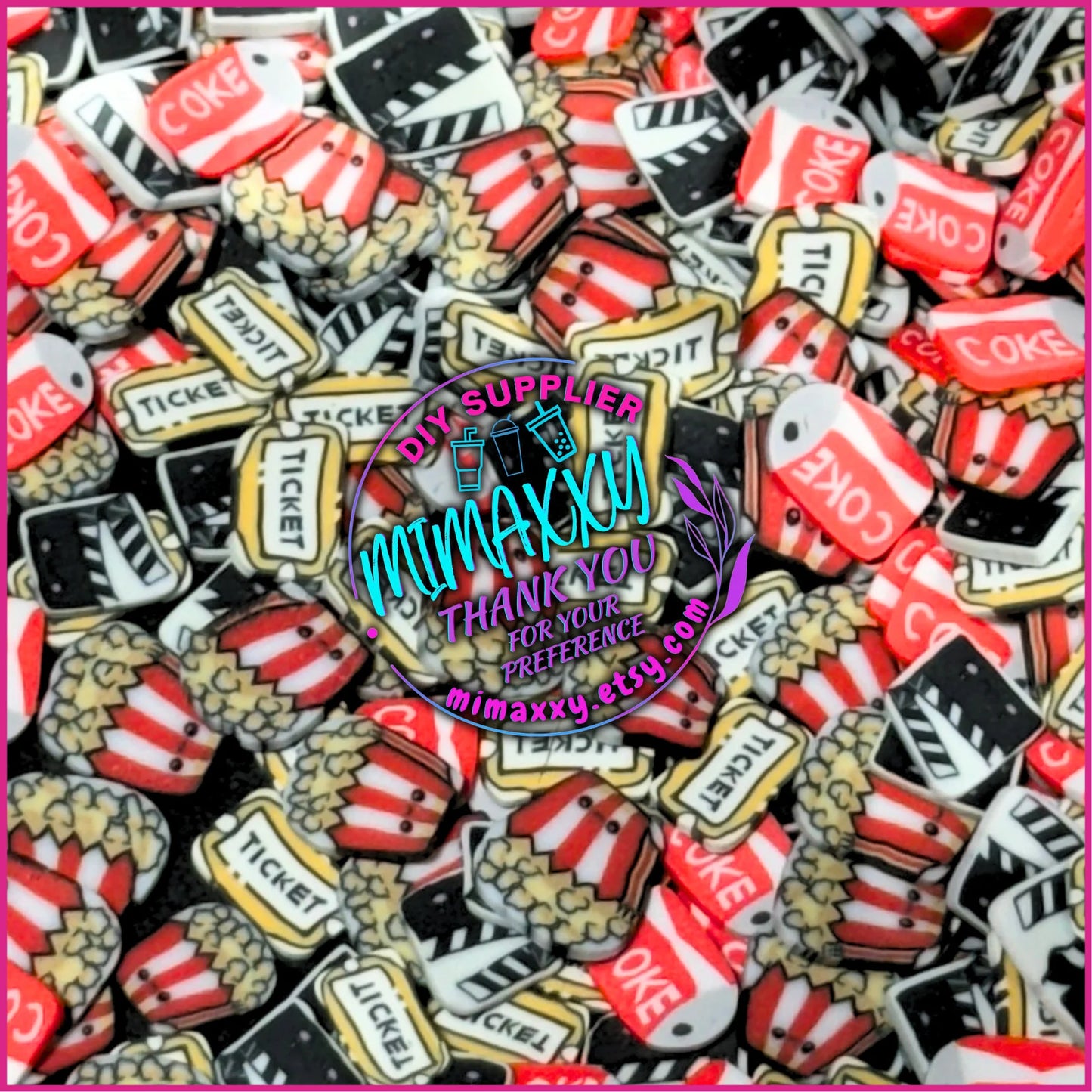 5mm. Mix Soda & Movies, director cut, popcorn, ticket, Horror / Sprinkle, Slime Polymer Clay Slices, Fake Bake Nail, Craft Ships,Movie, A-052