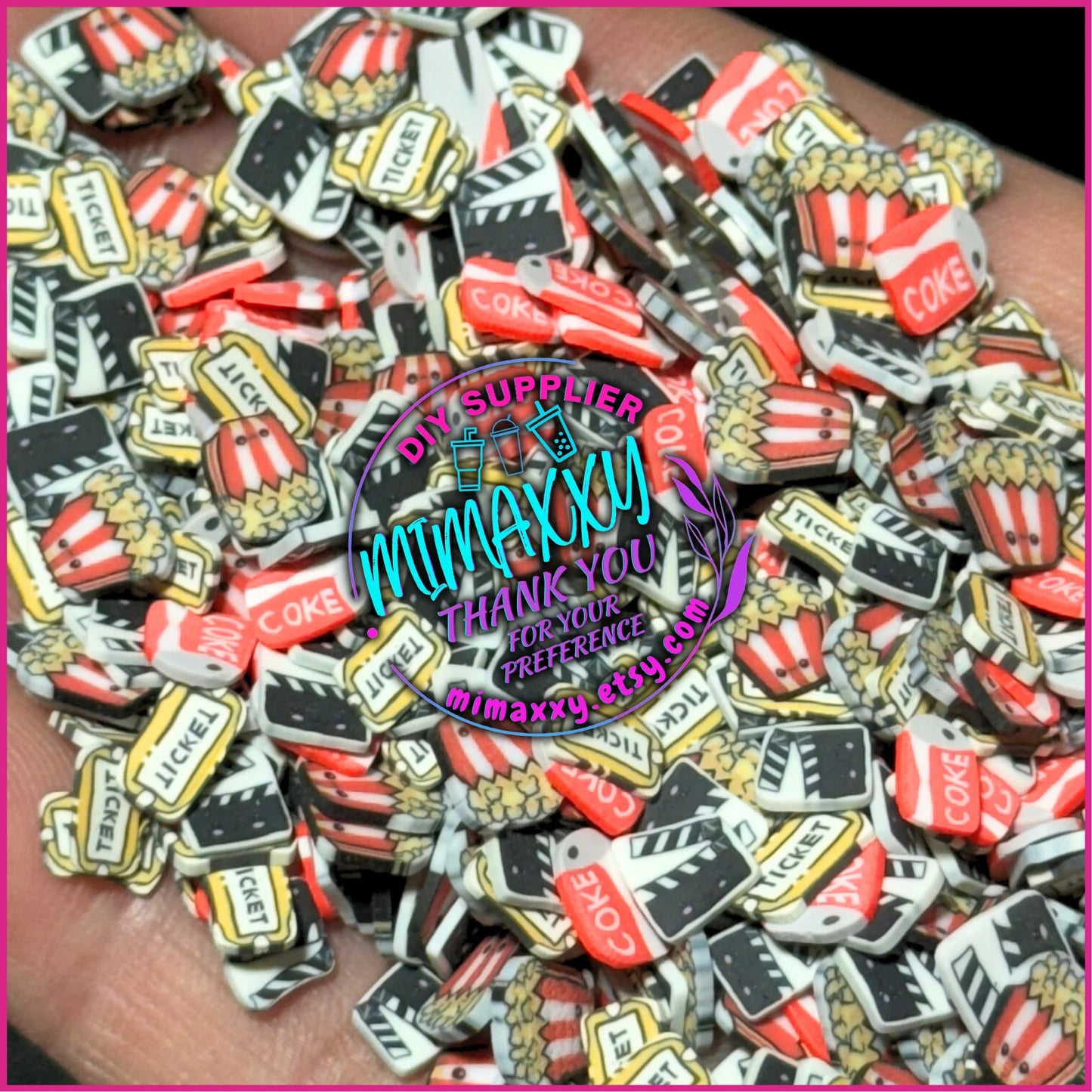 5mm. Mix Soda & Movies, director cut, popcorn, ticket, Horror / Sprinkle, Slime Polymer Clay Slices, Fake Bake Nail, Craft Ships,Movie, A-052