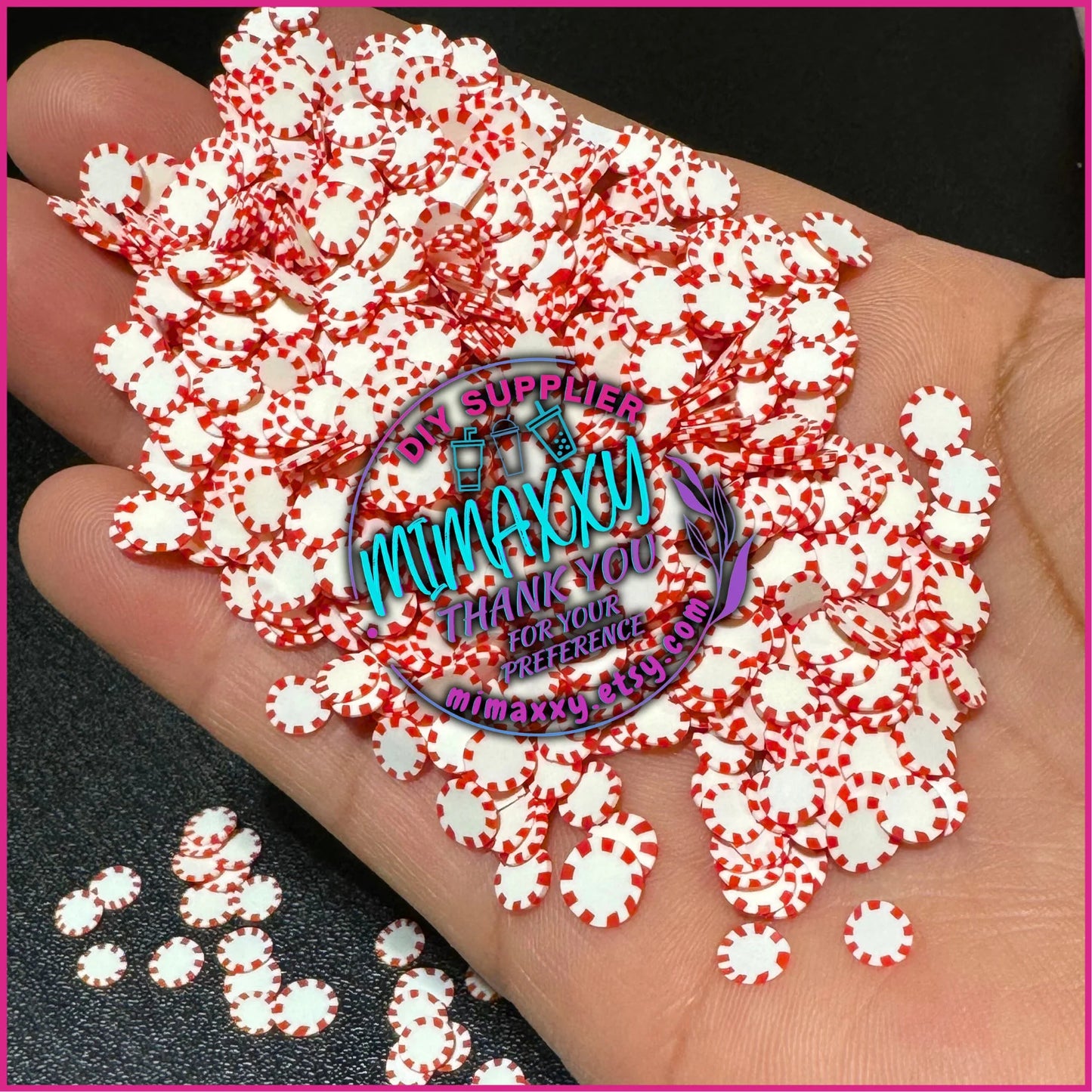 5mm Red Peppermint, Chip Polymer Clay Round Confetti Circles, Fake Sprinkles, Not Edible, crafts, snow globe tumblers, slime, MINT 013