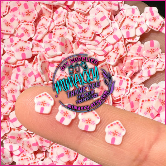 5mm PINK GINGERBREAD HOUSE , Sprinkle, Slime, Polymer Clay Slices, Fake Bake Nail, Craft Ships, winter, snow flake, Xmas, A-037