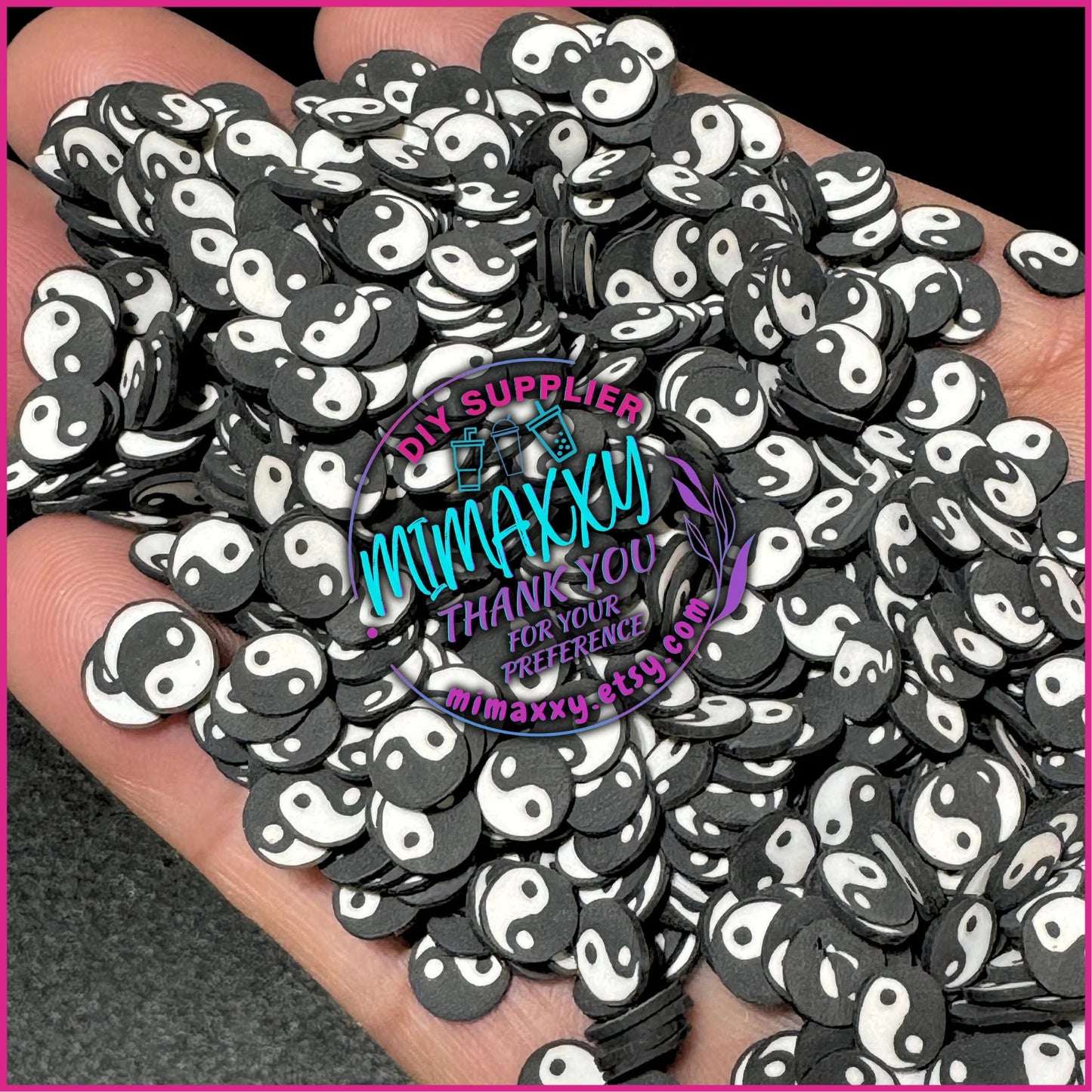 5mm Yin Yang, Polymer Clay Slices / Black , sprinkles black and white / resin art / nail art / snow globe tumbler / fimo / DIY, SYMBOLS 006