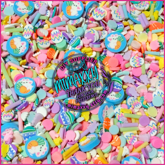 5mm BUNNY BASKET /Polymer Clay Slices / Diy/ Slime/ Fimo/ Resin art / nail art / rabbit, rainbow, sprinkles, pastel, baby, EASTER 010