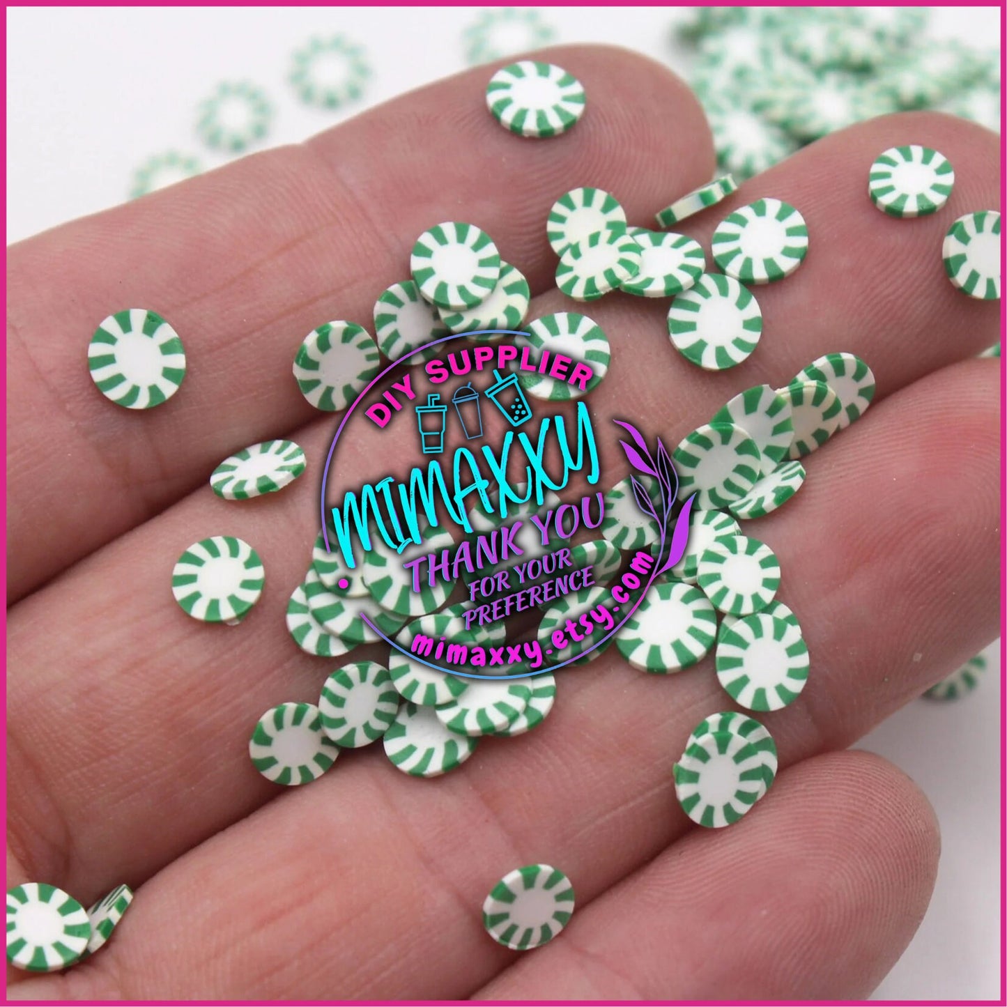 5mm green  MINT CHRISTMAS Mix , Sprinkle, Slime, Polymer Clay Slices, Fake Bake Nail, Craft Ships, mint, Pinwheel, tree, santa, winter, MINT 012