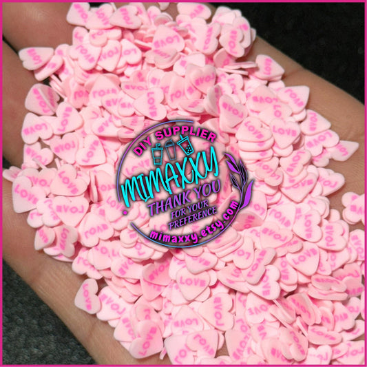 5mm Pink Conversation Hearts, Valentine's day Polymer Clay Slices, hearts, chocolate, , rainbow, , kisses, mail lipstick LOVE 037