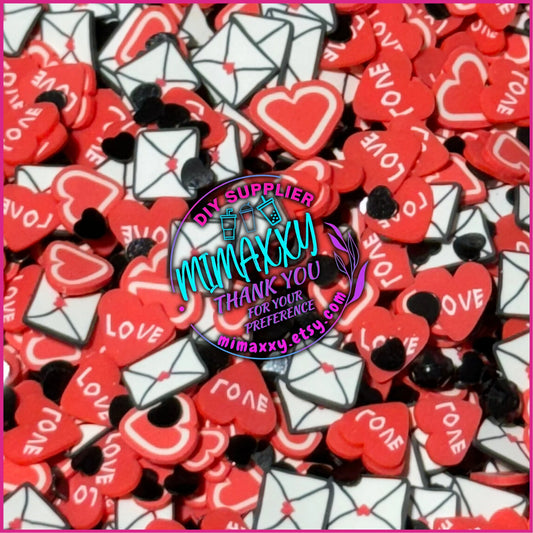 5mm Red & Black Conversation Hearts, Valentine's day Polymer Clay Slices, hearts, chocolate, , rainbow, , kisses, mail lipstick LOVE 032