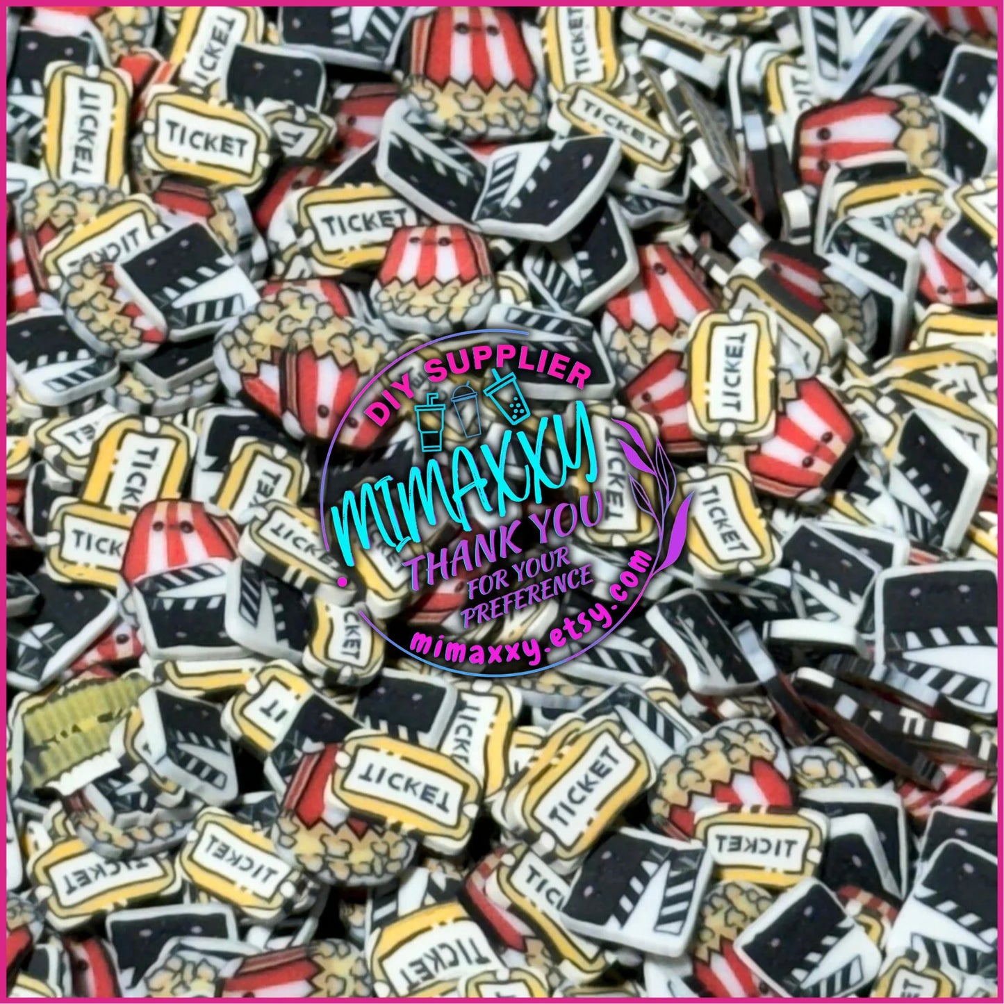 5mm. Movie Time,ticket, popcorn,director cut, Horror / Sprinkle, Slime Polymer Clay Slices, Fake Bake Nail, Craft Ships, mix, black,movie, A-053