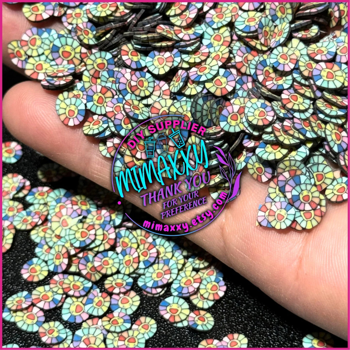 5mm Colorful smiling flower/ Sprinkle, Slime, Polymer Clay Slices, Fake, Bake, Nail Art, Faux Craft Ships, FLOWERS, A-010