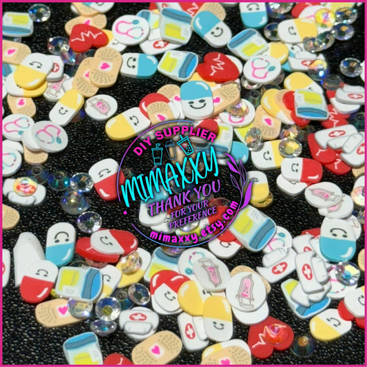 5mm Combo items for Nurse and doctors, Pills, Band-Aid/ Kuwaii /Fimo/Slice Perfect for DIY/Fake/Slime/Snow Globe Tumblers/Deco Topping, A-011