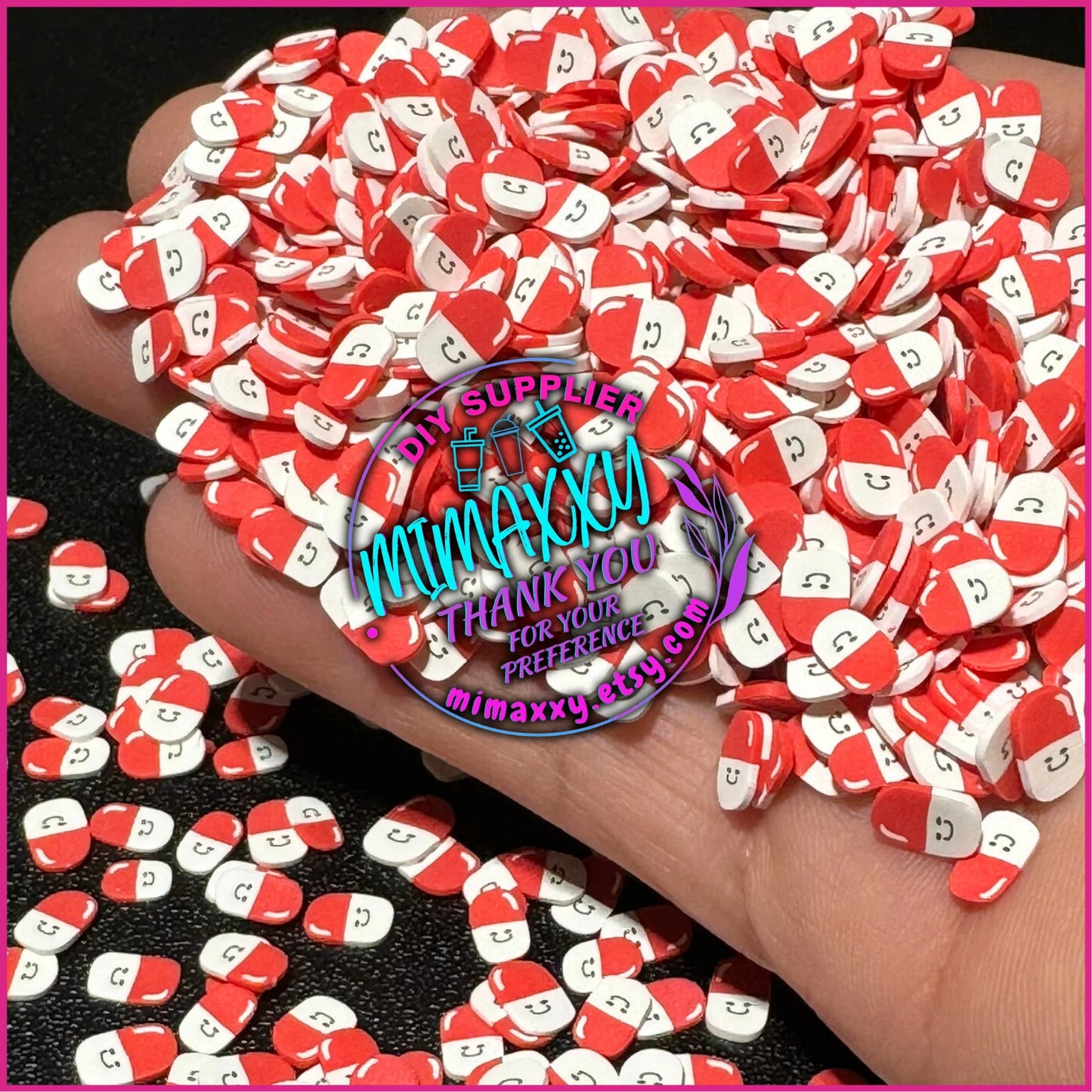 5mm Red Pills, Band-Aid/ Kuwaii /Fimo/Slice Perfect for DIY/Fake/Slime/Snow Globe Tumblers/Deco Topping, A-041