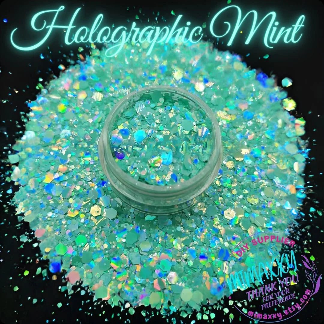 MINT HOLOGRAPHIC MACAROON, Shaped Glitter, Chunky Glitter Mix, Cosmetic Glitter,Nail Art, Resin art,Snow Globe,Craft, pastel, Matte Hm 009