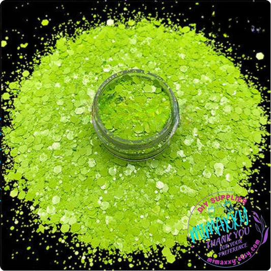 BRIGHT GREEN MACAROON, Shaped Glitter, Chunky Glitter Mix, Cosmetic Glitter,Nail Art, Resin art,Snow Globe, YELLOW, iridescent, lemon, Matte Hm 011