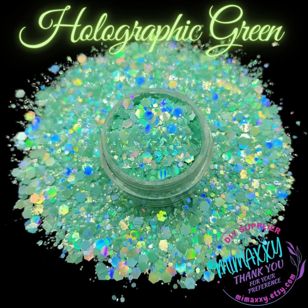 GREEN HOLOGRAPHIC MACAROON, Shaped Glitter, Chunky Glitter Mix, Cosmetic Glitter,Nail Art, Resin art,Snow Globe,Craft, pastel, Matte Hm 005