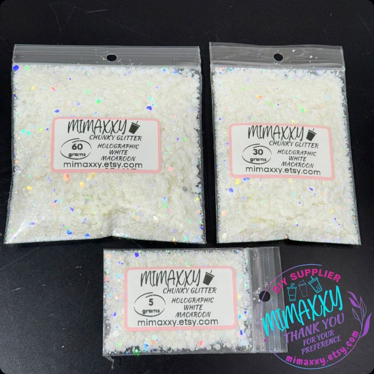 WHITE HOLOGRAPHIC MACAROON, Shaped Glitter, Chunky Glitter Mix, Cosmetic Glitter,Nail Art, Resin art,Snow Globe,Craft, pastel, Matte Hm 008