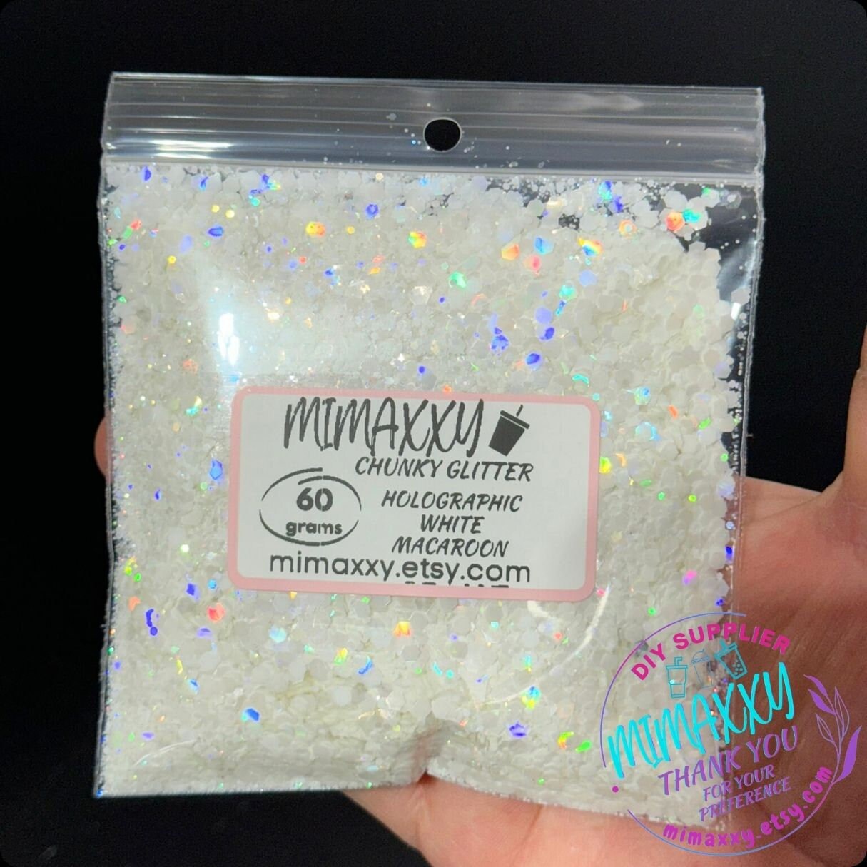 WHITE HOLOGRAPHIC MACAROON, Shaped Glitter, Chunky Glitter Mix, Cosmetic Glitter,Nail Art, Resin art,Snow Globe,Craft, pastel, Matte Hm 008